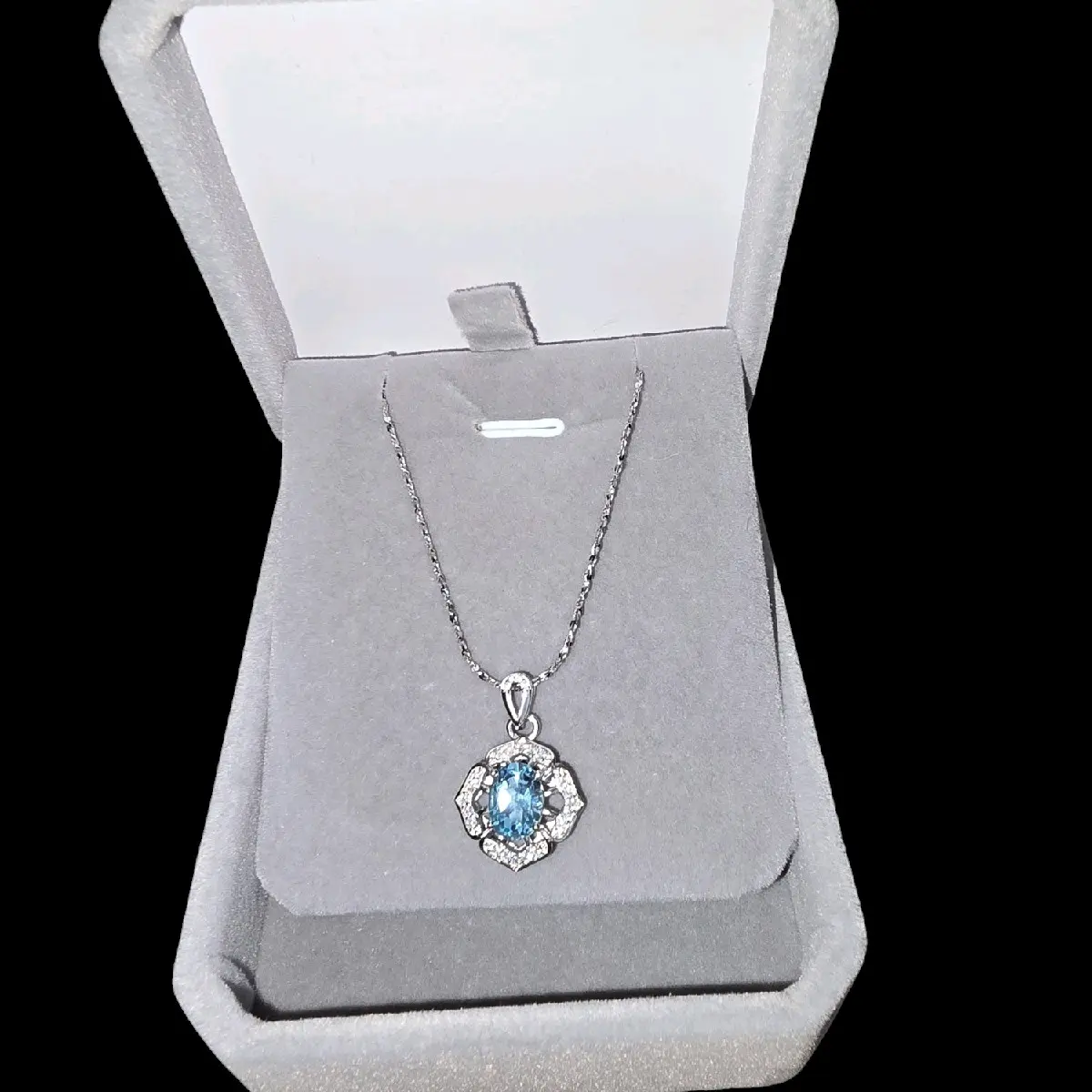 Blue Topaz Sterling Silver Necklace - 19 Inch Chain