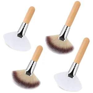 4 Pcs Facial Fan Brush,Facial Brushes Esthetician Fan Brushes Esthetician Fluffy Fan Brushes Face Soft Bristle Highlighting Blush with Long and Short Handle for Women Girls Loose Powder Blush