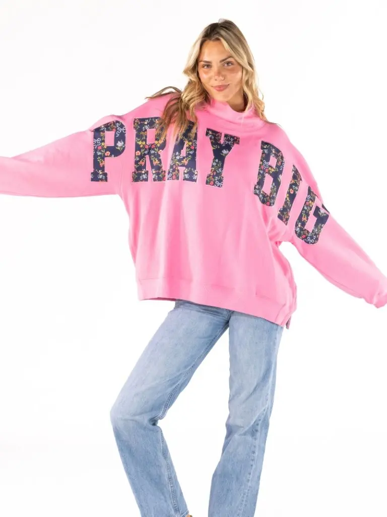 Simply Southern Pray Big Mock Neck Pullover Crew Oversized Sweatshirt