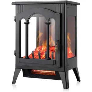 R.W.FLAME Electric Fireplace Stove, Freestanding Fireplace Heater with Realistic Flame, Indoor Electric Stove Heater, Portable, Infrared, Thermostat, Overheating Safety System, 1000W/1500W(16 Inch)