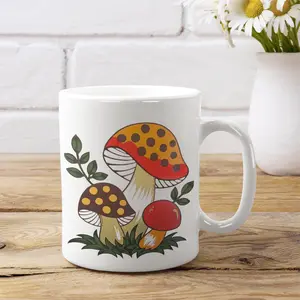 Retro Mushroom Coffee Mug, Ceramic Mug lnspired by Merry Mushroom Pattern