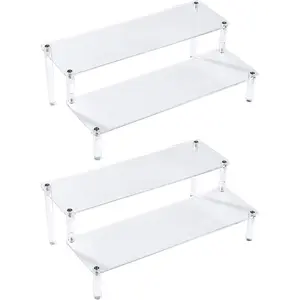 2 Pack 2-Tier Clear  Display Stand Display Shelf for Dessert Jewels Figurines, Clear Cupcake Stand - 2 Pack ( 12" * 6.9" * 4.25" )