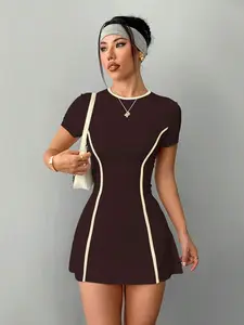 CORSETTI Women's Tennis Workout Outdoor Slim Fit White Short Sleeve Sports Dress With Shorts And Phone Pocket Pickleball Dress Tennis Dress Tennis Dress Tummy Control Short Sleeve Tennis Dress Sport Dress Fitted Dress