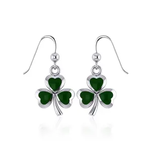 Shamrock Sterling Silver Earrings With Green Enamel TE1118