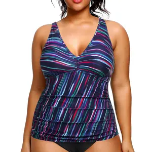 Yonique Women's Plus Size Modest Tankini Swimsuit Top - Tummy Control, V-Neck, Clothing (Top Only, No Bottom)