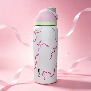 Owala FreeSip Insulated Stainless Steel Water Bottle with Straw, BPA-Free Sports Drinkware Flask, 32 Oz Pink Ribbon, Ideal for Travel, Flasks fathersdaygift