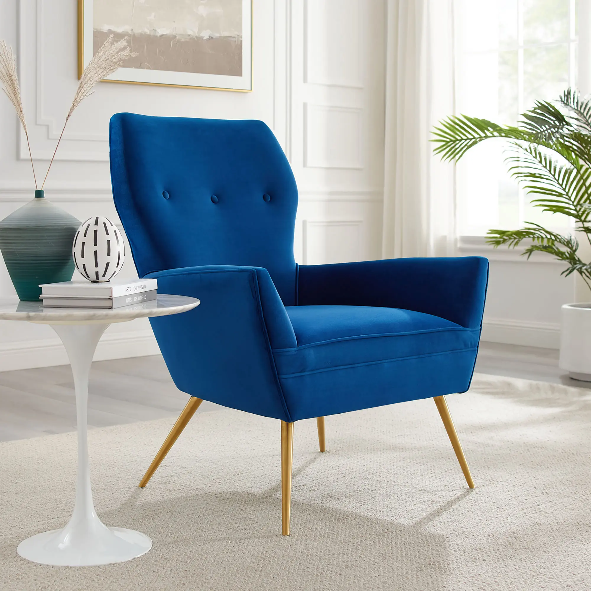 Modway Renata Modern Tufted Upholstered Armchair, Button-Tufted Performance Velvet, Navy Indoor Furniture Chair, Modern Tufted Chair, Upholstered Chair