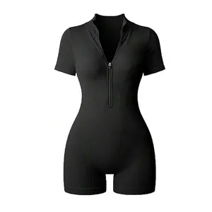 Sport Half Zip Ribbed Knit Sports Romper