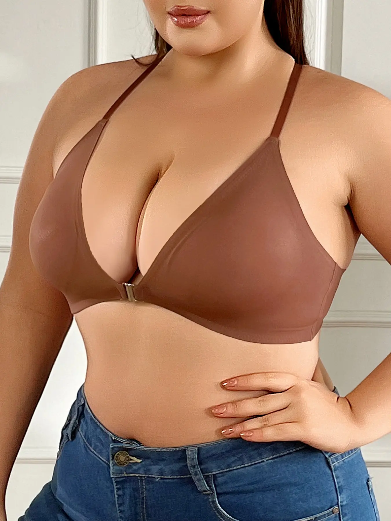 YOUKA Women's Casual Black Reddish Brown Push Up Bralette With Front Closure Medium Stretch Fabric