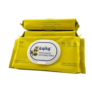 EQITG Witch Hazel Flushable Wipes – Gentle Soothing Cleansing Wipes for Sensitive Areas, Alcohol-Free, Plant-Based, 50 Ct