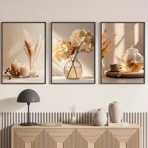 3pcs Wildflower Floral Canvas Print Wall Art Set, Modern Simple Living Room Bedroom Decor, Mother's Day Gift Unframed