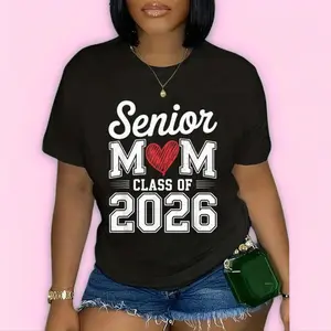 100% Cotton Senior Mom Class of 2026 Proud Parent Graduation Tee T-Shirt Gift for Mom mother Celebrate Mom's Pride