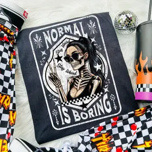 Normal is Boring Skeleton Shirt, vintage western graphic tees, western outfits women, women's graphic tees, western clothing, cowgirl outfits stuff, country concert outfits, western tops stuff clothes Casual Comfort