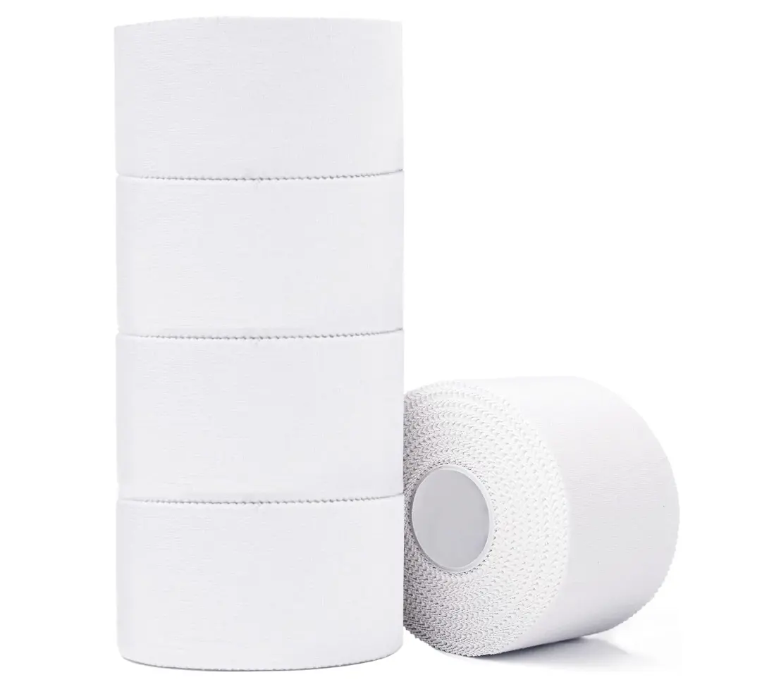 5-Pack Cotton Sports Wrap for Adults, White Athletic Tape (1.5 in x 10 yd) - Latex-Free, Breathable & No Sticky Residue for Joint Support, Skin-Friendly, Rolls, 1.5 Inches, 10 Yards