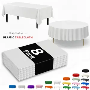 Disposable Table Cloth - 8 Pack, 54 x 108 Inch Waterproof Rectangle and Round Tablecloths for Parties, Decorative Plastic Table Cover, Leakproof & Sturdy