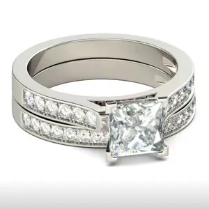 Women's Square-Cut Zirconia Matching SetGift for Girlfriend or Wife Jewelry Unique Sparkling Stones Engagement Ring Luminous Ring Heirloom Wedding Ring  Synthetic Moissanite Ring Jewelry Copper Band Perfect Birthday Engagement Wedding