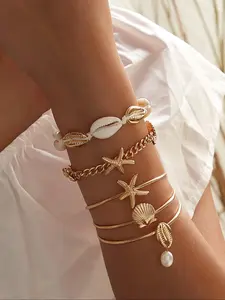 Boho Style Starfish & Shell Decorated Bangle, Fashionable Jewelry for Women & Girls, Trendy All-match & Exquisite Jewelry for Birthday Gift, Bangle Bracelet Set