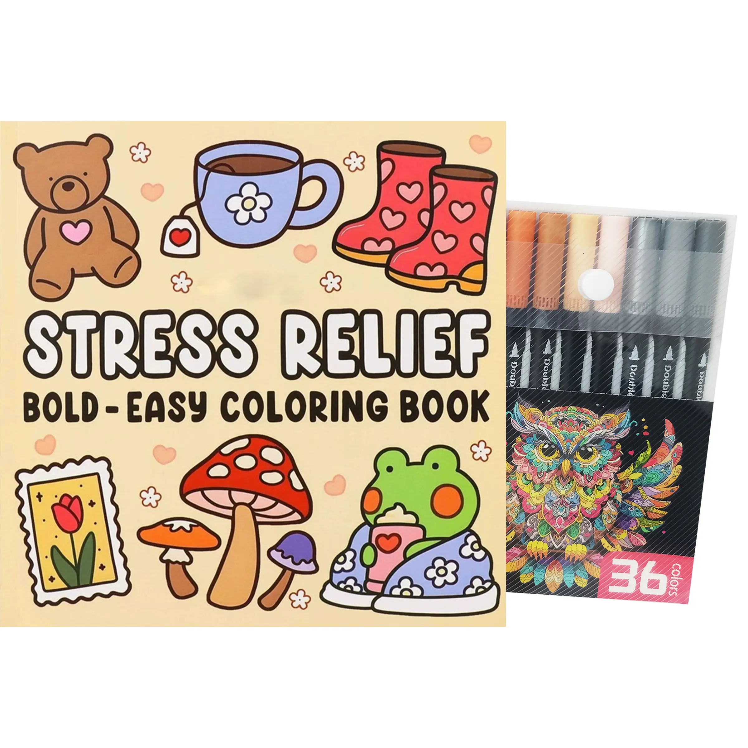 Relieve stress and relaxation art creative set, coloring book STRESS RELIEF and 36-color colored pen set (for adults and teenagers), best gift, Art Supplies Kit, Marker Pen, Art Markers, Coloring Book, DIY Craft Making, Drawing