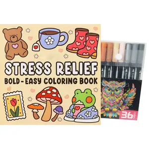 Relieve stress and relaxation art creative set: exquisite coloring book(STRESS RELIEF) and 36-color high-quality colored pen set (for adults and teenagers), best gift,Art Supplies,Marker Pen,Art Markers,Coloring Book,DIY Craft Making,Drawing