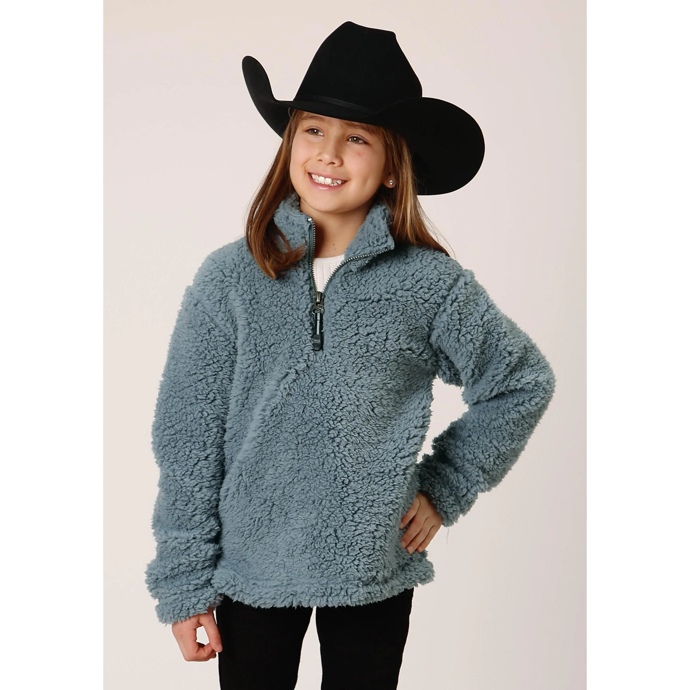 Girls Womens  Solid Steel Blue Polar Fleece Pullover
