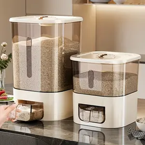 Automatic Rice Bin with Measuring Cup | Large-capacity moisture-proof sealed rice storage container, suitable for storing rice, grains, flour, kitchen utensils, and cat/dog food