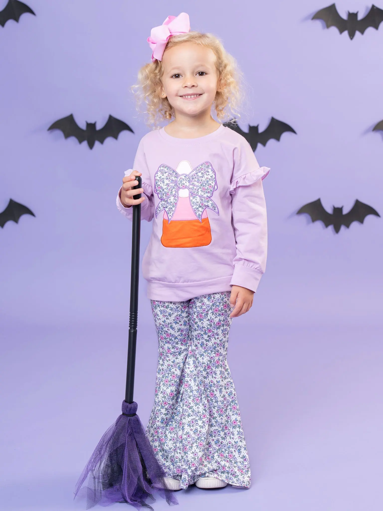 Lil’ Miss Candy Corn Embroidered Ruffle Bell Bottom Outfit