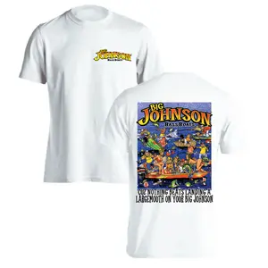 Menswear Big Johnson Bass Boats 2-Sided Funny Fishing Graphic Round Neck Short-Sleeve T-Shirt - Soft Cotton Blend Humor Top, Vintage Outdoor Apparel, Gift for Fishermen, Full Size Range