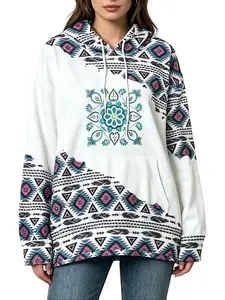 Western Outfits Women's Plus Size Fashion Graphic Hoodies Drawstring Long Sleeve Ethnic Geometric Print Sweatshirt Pullover Spring Fall Tops