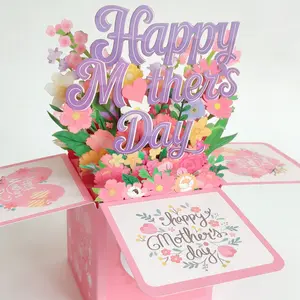 1 Count 3D Pop Up Flower Greeting Card Box Creative Surprise Gift Card With Blooming Flower Design Happy Mothers Day Blessing Card Handmade Style Premium Paper Keepsake Card For Mom Family Celebration