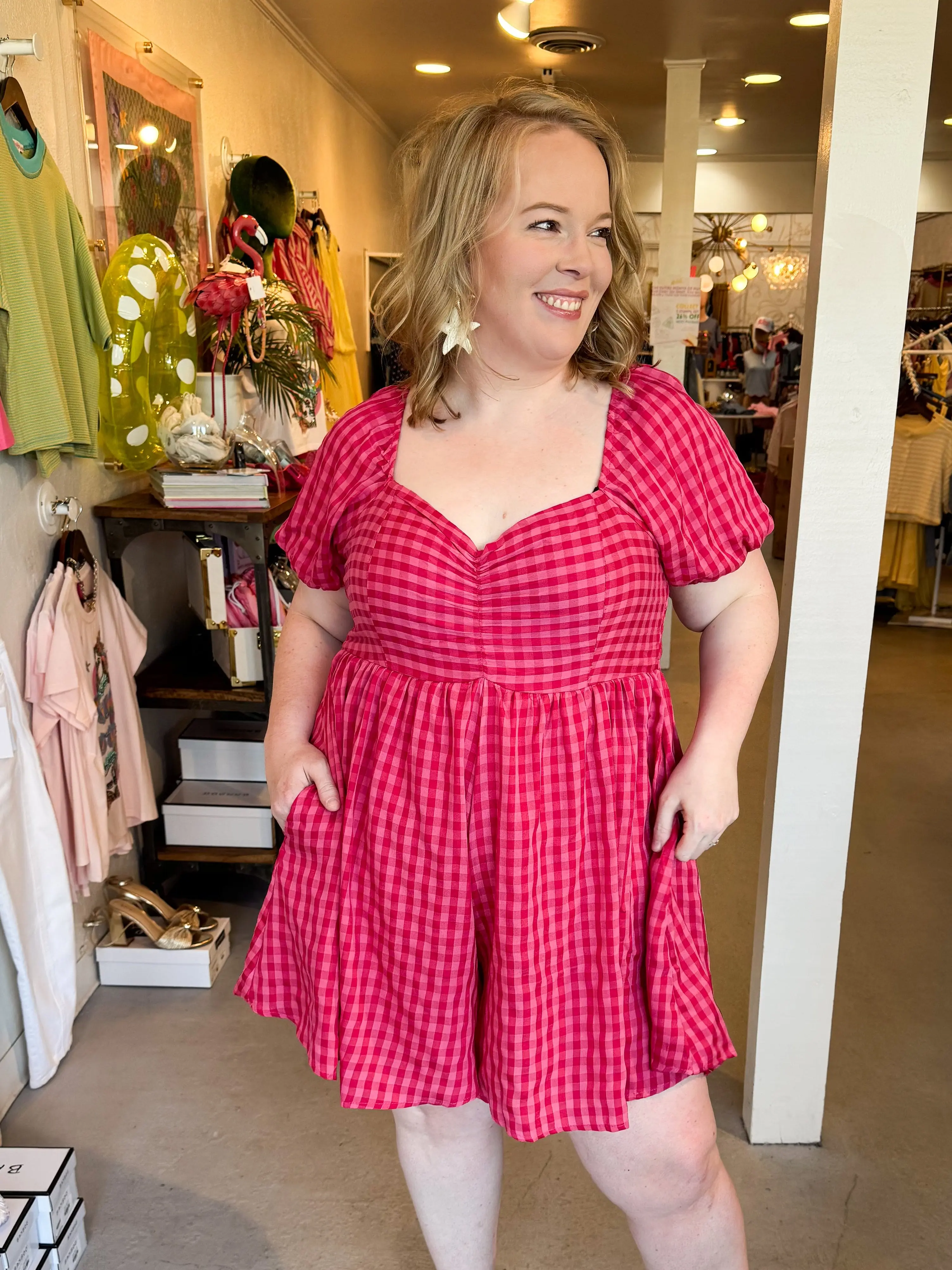 Plus Size Pink Gingham Romper
