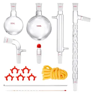 VEVOR Lab Distillation Kit,  3.3 Boro Lab Glassware Distillation Kit with 24, 40 Joint, 1000ml Essential Oil Distillation Apparatus Kit, 14 pcs Set of Glassware Equipment