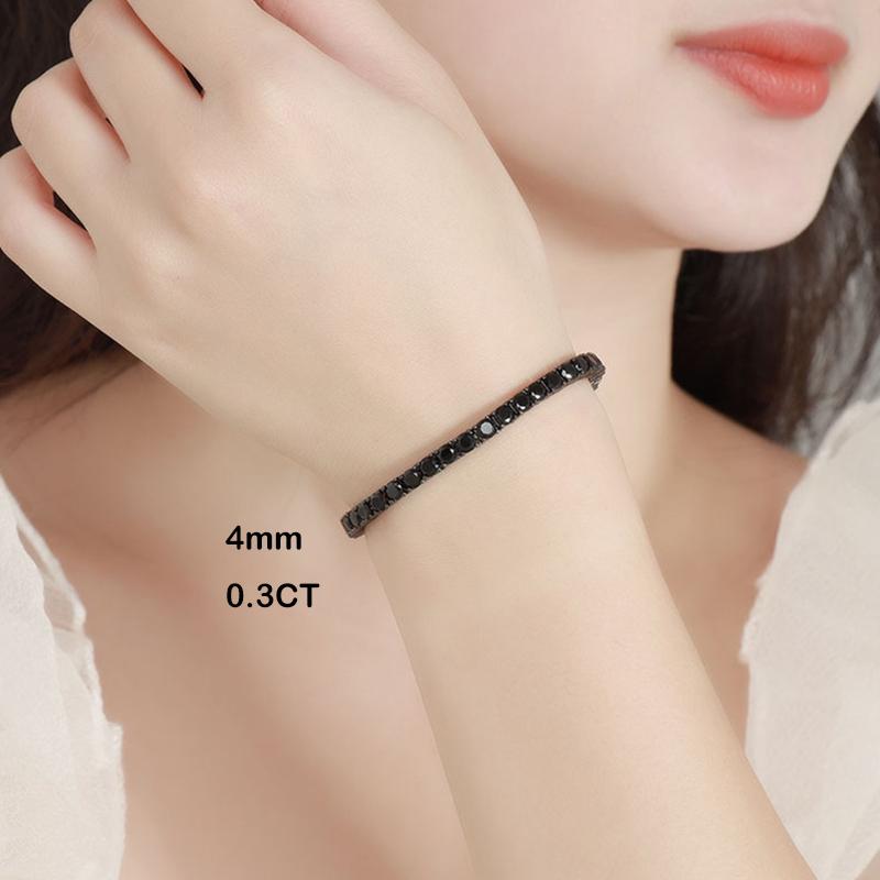 EWYA Full 3/4/5/6.5mm Black Moissanite Tennis Bracelet for Men Women Unisex 925 Silver Plated 18K Black Gold Hip Hop Bracelets