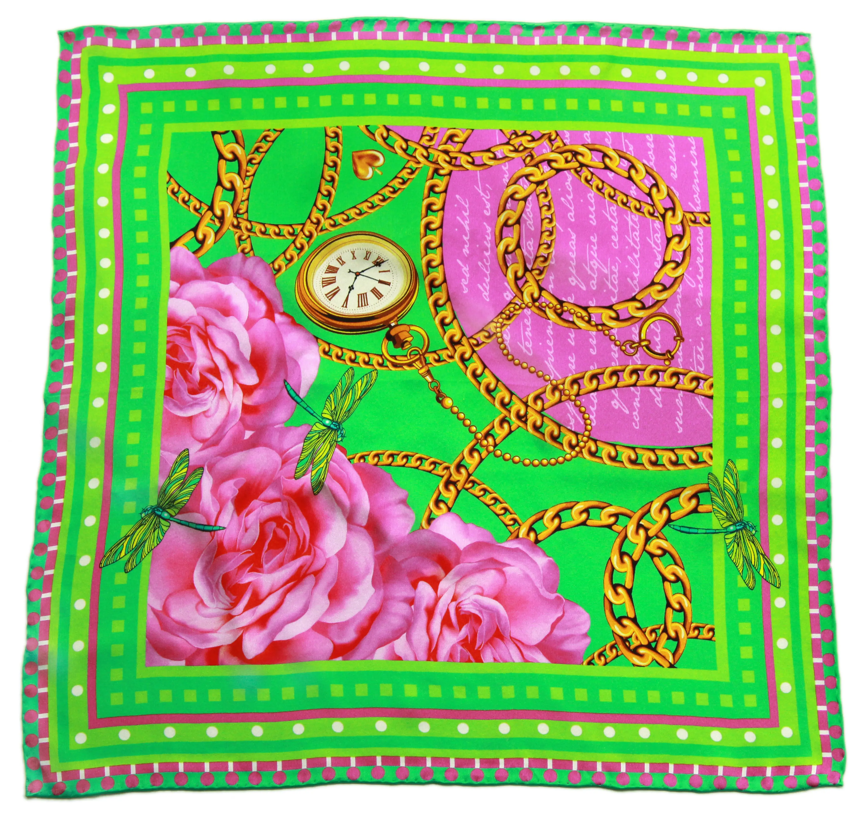Desire 17" Silk *twill* Scarf – Mini Floral Scarf with Roses, Gold Chains & Latin Quote – Gift for Her, Poetic Luxury Scarf