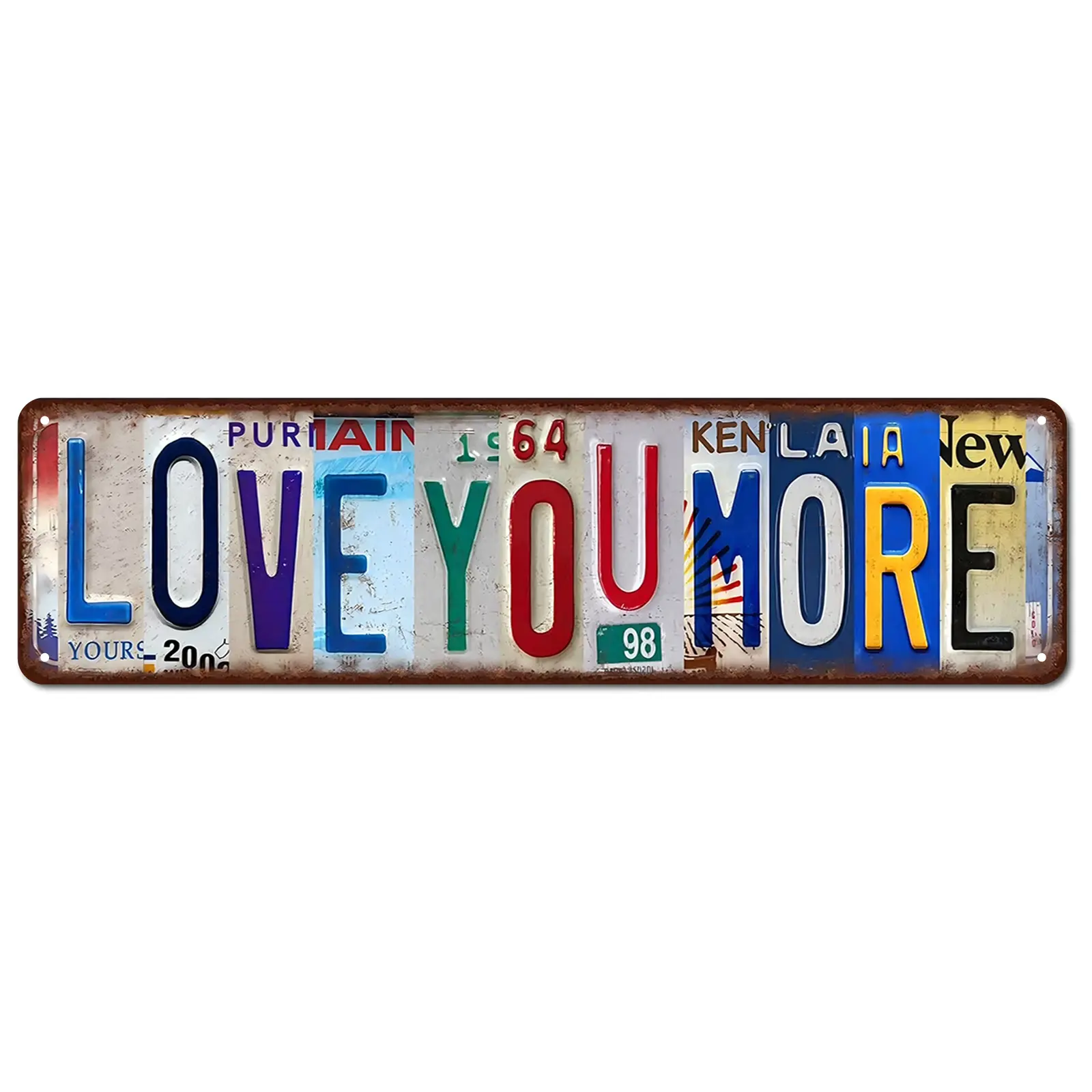"Love You More" 16x4 in Rectangle Aluminum Tin Decorative Wall Metal Plaque-Sign, Whimsical Couple Home Decor, Cute Gifts for Him Anniversary Gift for Romantic Occasions
