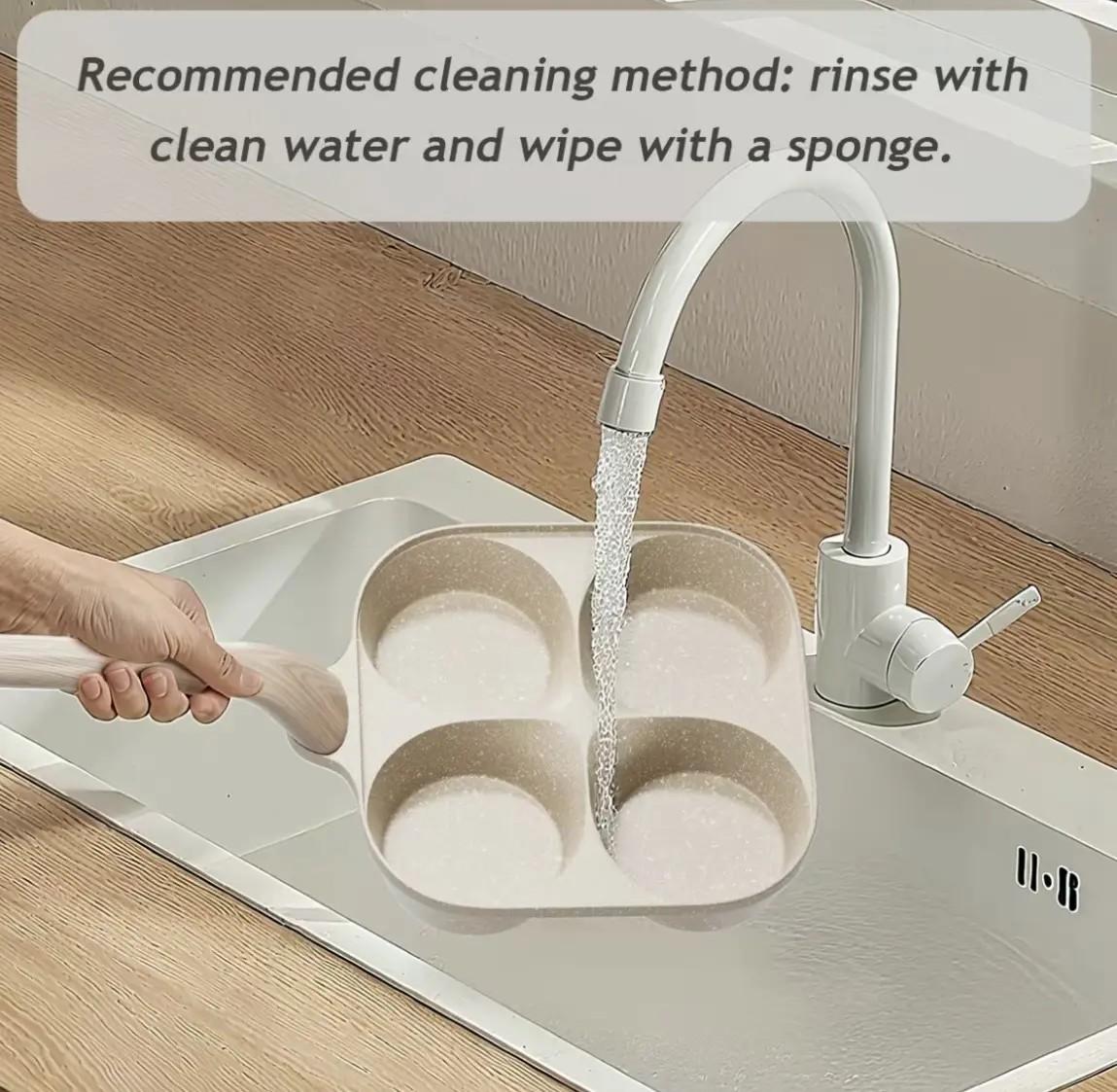 Multifunctional Nonstick Egg Frying Pan without Lid with Four-Hole Design for Eggs Burgers Pancakes Induction Compatible Kitchen Pan Beige Black