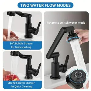 1080° Swivel Kitchen Sink Faucet Bathroom Faucet Mixer Deck Mount Splash Resistant Shower Faucet