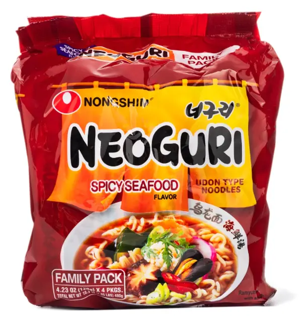 Nongshim Neoguri Instant Spicy Seafood Udon Noodle, Bold Seafood-Spicy Flavor, Pantry Food Instant Noodles, Contains Seafood, Ready In Minutes