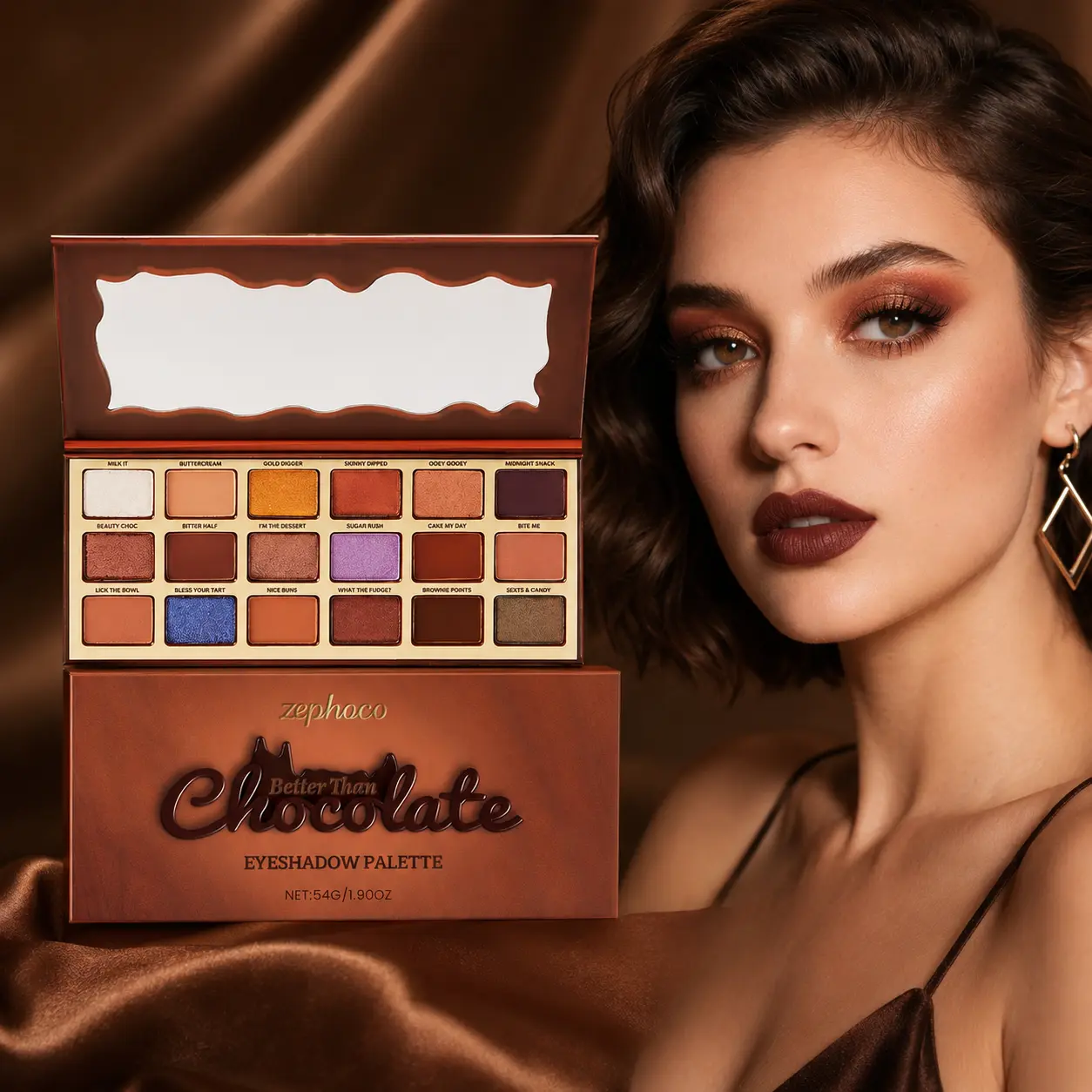 18 Color Chocolate Eyeshadow Palette, Matte Shimmer and Metallic Eye Makeup Shades with Warm Browns, Gold, Purple and Blue, Blendable Palette for Everyday and Glam Looks, 54g