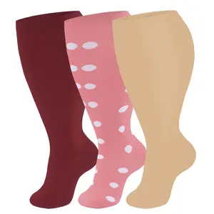 3 Pairs Solid Color& Polka Dot Wide Calf Compression Stockings, Skin Friendly Socks for Women & Men, All Day Comfort Relieve Swelling for Nurses and Daily Day Wear