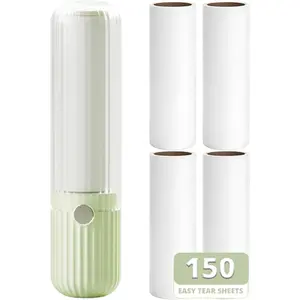 Compact Lint Roller with 150 Sheets-Portable Pet Hair Remover For Clothes,Furniture,Travel Essentials For Household Use, 1 Handle+5 Roller Refills (Green)