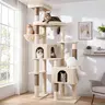 DESKAT 78 inches Tall Freestanding Modern Multi-Level Cat Tree for Large Breeds - 2 Condo Sanctuaries, 5 Sisal Scratching Posts, 2 Top Perches, Hammock Relax Spot, Vertical Scratcher, Light Gray, Supports Claw Health