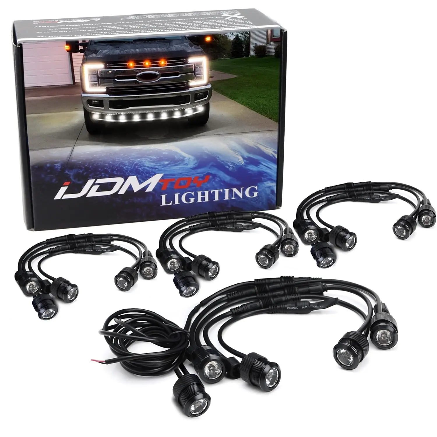 iJDMTOY 20pc Set Xenon White LED Front Bumper Valance Accent Running Light Kit/LED Air Dam Light Kit, For Dodge/Chevy/GMC HD, Ford Super Duty Trucks or Semi Trucks