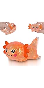 Axolotl Squishy Stress Relief Toy Glitter Fidget Toys Cute Malt Sugar Axolotl Toy Fidget Toys for Kids Youth Adult, Party Favors Anxiety Relief Squishy Toys(Blue)