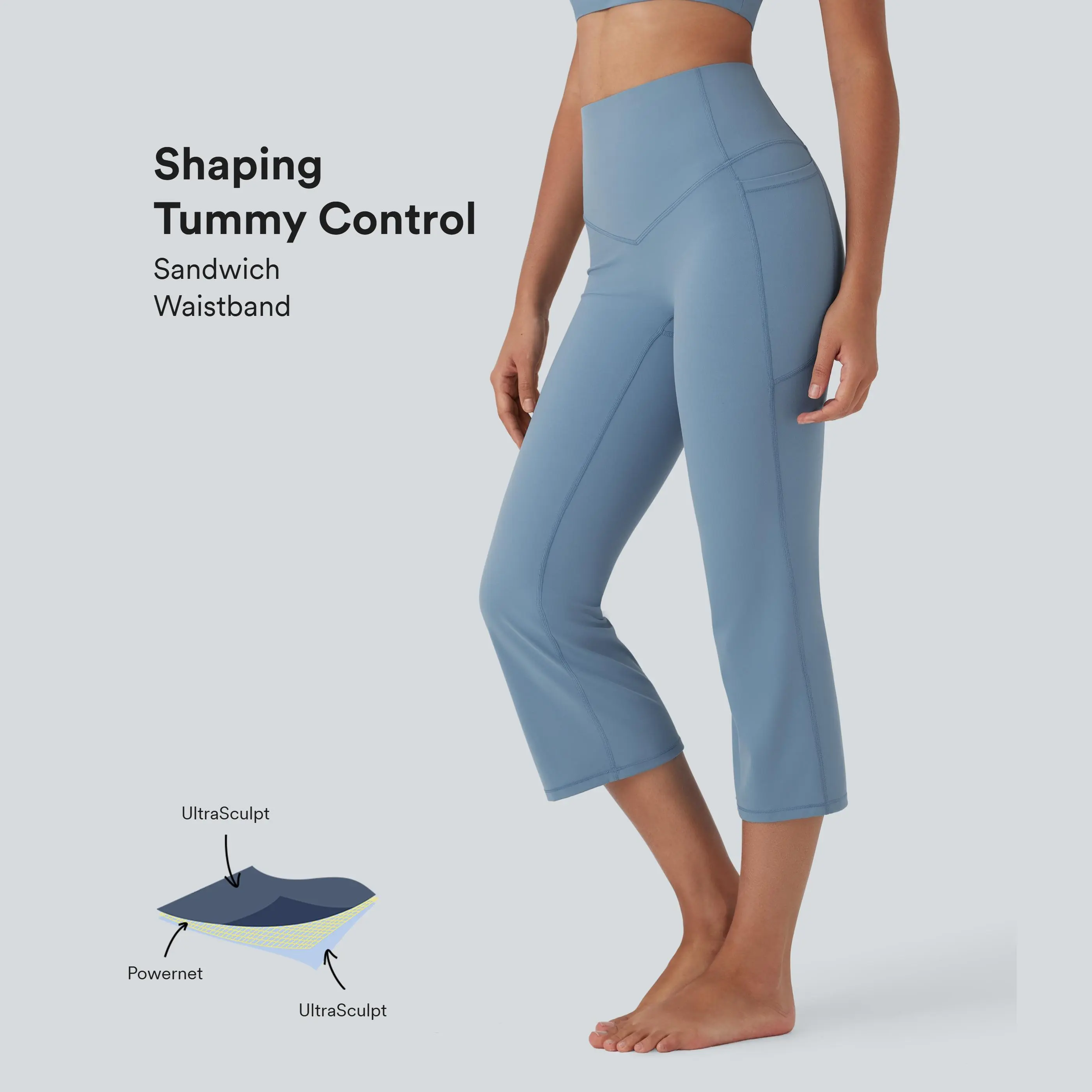 Halara UltraSculpt High Waisted Tummy Control Cropped Yoga Bootcut Leggings with Side Pockets