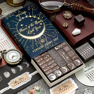 29-Piece Stamp Set for Bullet Journal, Monthly Calendar Stamps, DIY Art Stamps, Moon Phase Series, Handmade Decorative Stamps