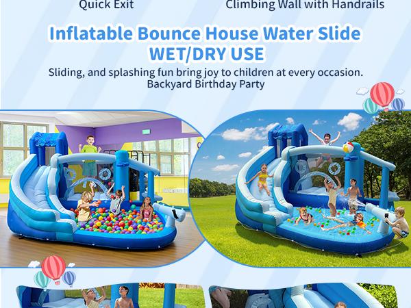Inflatable Water Slide Water Park, Store Wet Dry Combo Water Slide Water Slide Backyard Party Summer Splash Fun Inflatable Water Slide  Bigger Splash Pool Bouncy Castle with Blower for Indoor & Outdoor