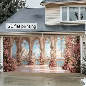 Dream Castle Theme Garage Decor Curtain, Floral Arch Design, Romantic Wedding Background Cloth, Home Decoration Creative Hanging Curtains