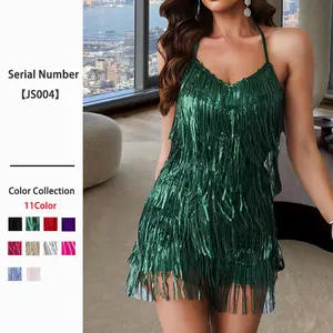 European and American fashion festival party suspender dress, sexy hot girl backless slimming tassel satin jumpsuit