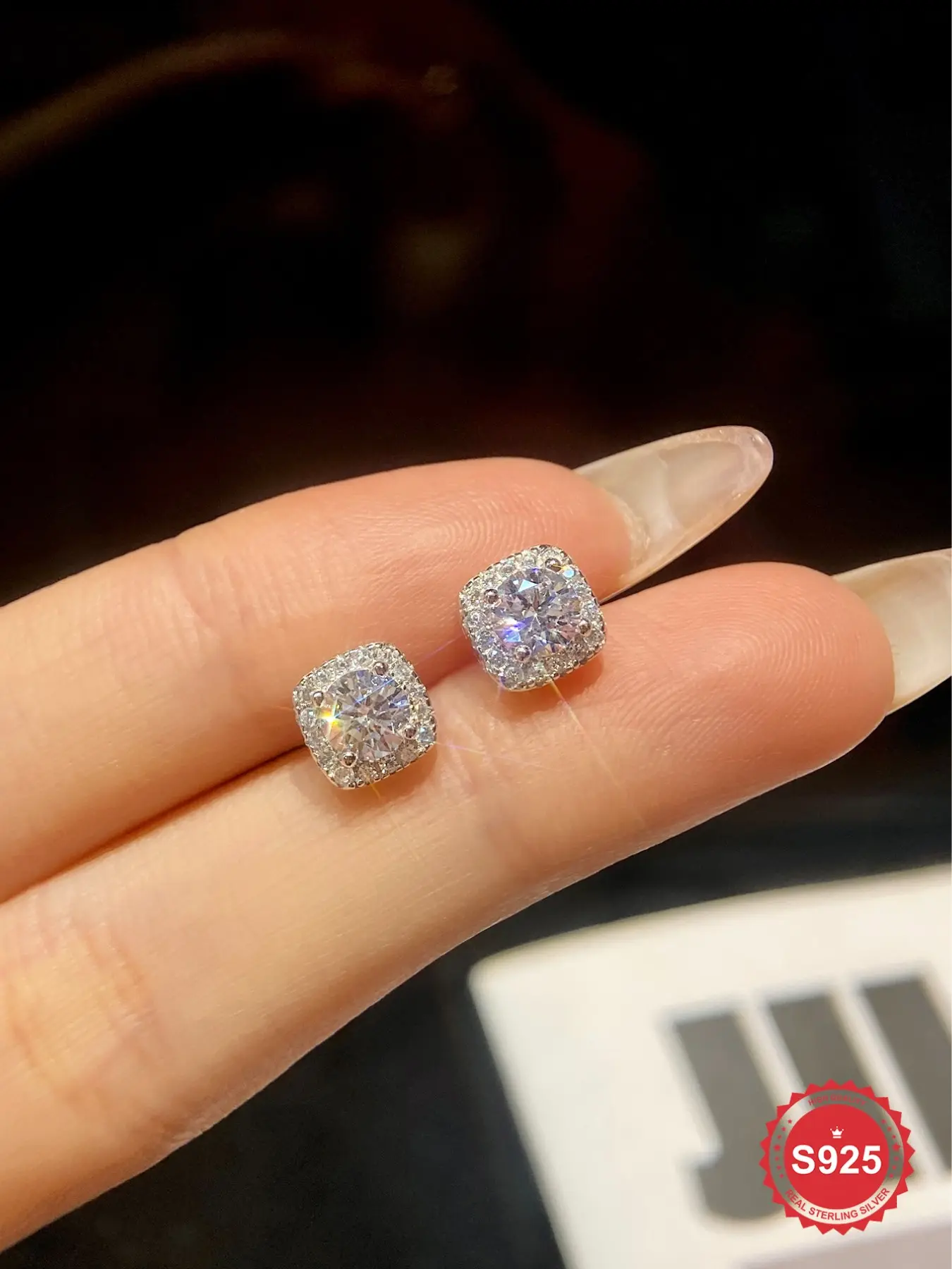 S925 Sterling Silver Stud Earrings for Women, High Quality Earrings, Square Shaped Artificial Zircon Decor Stud Earrings, Jewelry for Party, Daily Decor, Gift