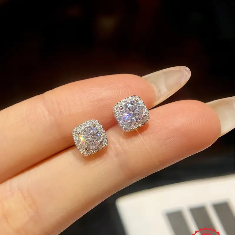 S925 Sterling Silver Stud Earrings for Women, High Quality Fashion Earrings, Square Shaped Artificial Zircon Decor Stud Earrings, Jewelry for Party, Daily Decor, Gift, Pretty Studs